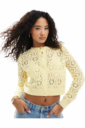 Miss Selfridge Cárdigan amarillo de punto pointelle de