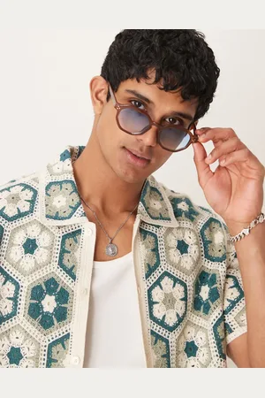 ASOS Gafas de sol marrones con montura redondeada y lentes azules de