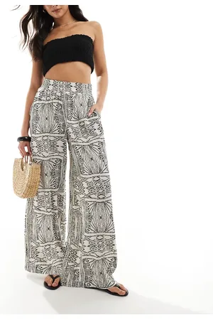 VERO MODA Pantalones de pernera ancha y talle alto con vuelo y estampado monocromático de -Neutro