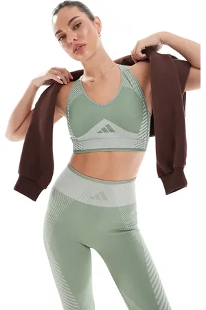 adidas Sujetador deportivo verde plateado de sujeción ligera D4T de adidas Training-Gris