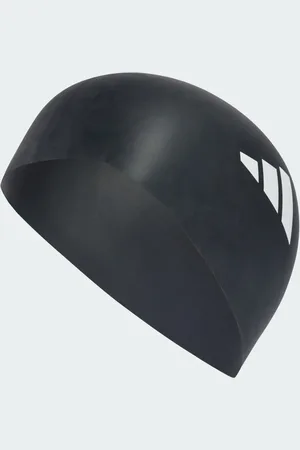 adidas Gorro de natación negro y blanco con 3 bandas de
