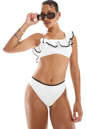 New Look Braguitas de bikini blancas asimétricas con pespuntes de festón de -Blanco