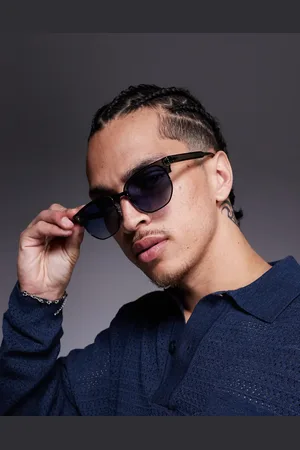 ASOS Gafas de sol retro con montura plata y gris asfalto y lentes azules degradadas de