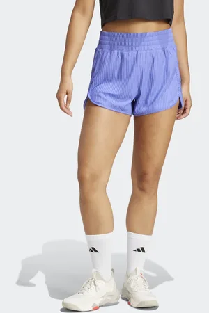 adidas Pantalones cortos azul cobalto tenue de talle alto con diseño de 3 rayas a tono de canalé Pacer All Gym Seasonal de