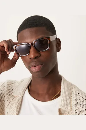 ASOS Gafas de sol marrones efecto carey con montura rectangular biselada y lentes burdeos de