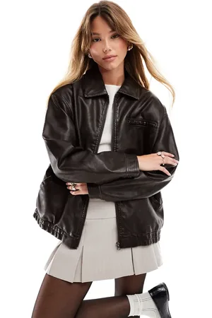 ASOS Chaqueta negra con solapas de tejido efecto cuero de