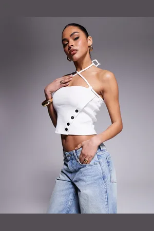 Liquor N Poker Top con cuello halter y botones de canalé de