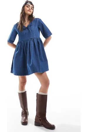 Daisy Street Vestido vaquero corto envejecido amplio de