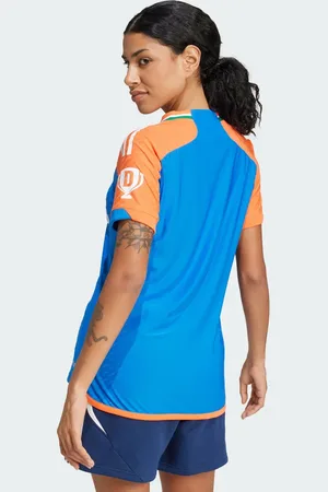 adidas Camiseta azul oscuro y naranja auténtico de la selección de críquet de India T20I de