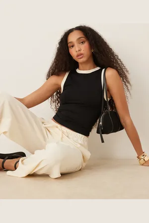 ASOS Top sin mangas ni costuras con cuello redondo y ribetes en contraste de
