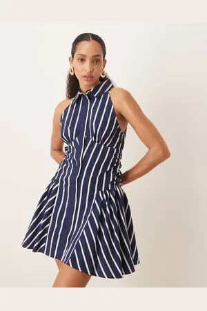ASOS Vestido camisero corto azul y blanco a rayas sin mangas de -Multicolor