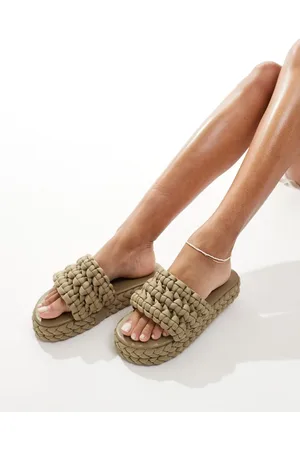Public Desire Sandalias caquis planas con diseño entretejido Hattie de -Verde