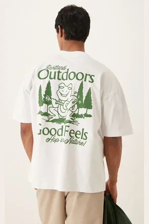 ASOS Camiseta blanca extragrande con estampado de naturaleza de tejido grueso de 240 g/m² de
