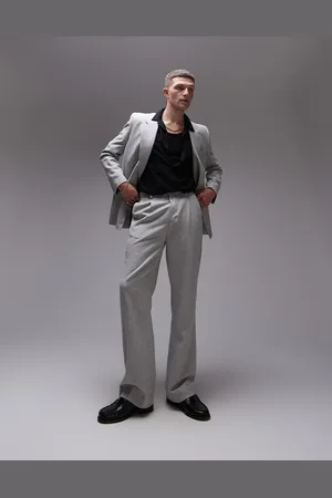 Topman Pantalones de traje holgados de talle alto de mezcla de lana premium de