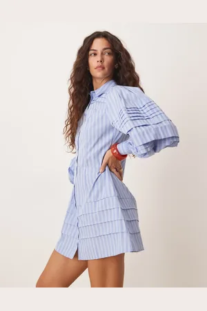 ASOS Vestido camisero corto azul a con pinzas de -Multicolor