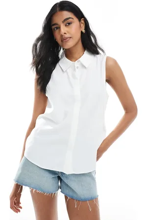 VERO MODA Top blanco sin mangas con vuelo de