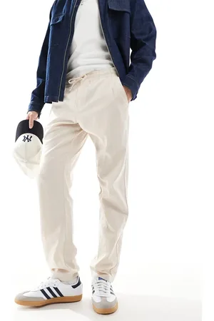 JJ Pantalones beis con cordón ajustable de mezcla de lino de -Neutro