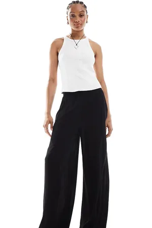 VERO MODA Pantalones negros de talle alto y pernera ancha vaporosa de