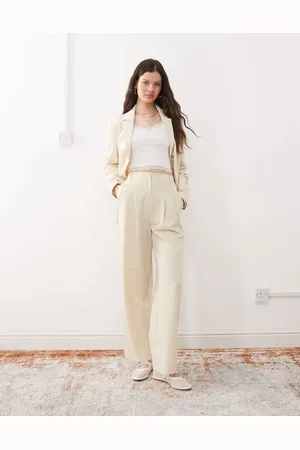 Miss Selfridge Pantalones amarillo crema básicos de pernera ancha de -Neutro