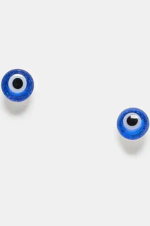 Kingsley Ryan Pendientes de botón con diseño de ojo turco azul de -Plateado