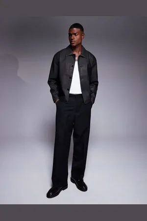 ASOS Chaqueta Harrington negra de corte cuadrado de cuero sintético de -Marrón