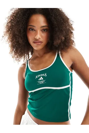 adidas Top verde universitario y blanco tiza de tirantes con sujetador de sujeción baja integrado Heritage de adidas Training