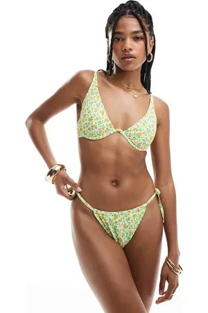 New Look Braguitas de bikini amarillas anudadas a los laterales con estampado de florecitas de -Amarillo