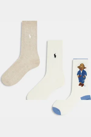 Ralph Lauren Pack de 3 pares de calcetines de color rojo, blanco y azul con diseño de oso y rayas de