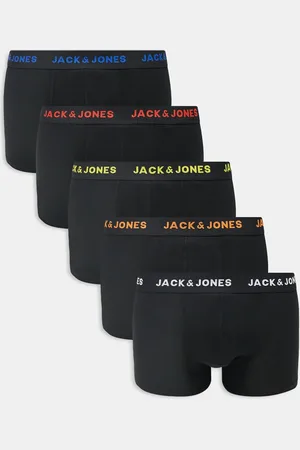 JACK & JONES Pack de 5 calzoncillos de colores negros variados con cinturilla en contraste de