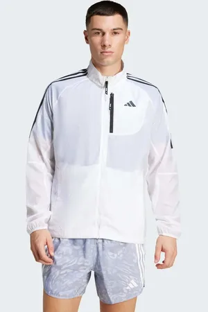 adidas Chaqueta blanca plegable con 3 bandas Own the Run de