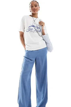 VERO MODA Pantalones azul cambray fluido de pernera ancha de