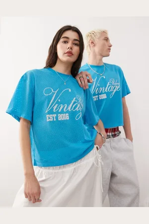 Reclaimed Camiseta corta aguamarina unisex de corte cuadrado de estilo fútbol de Airtex de