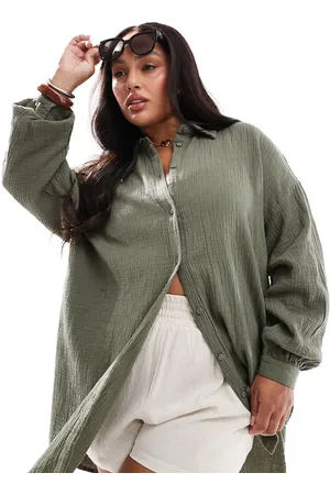 ONLY Camisa caqui de manga larga de bambula de (parte de un conjunto)-Verde