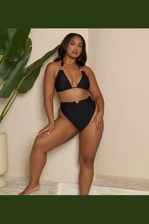Moda Minx Braguitas de bikini negras con herraje dorado de Curve x Bernadette Afia