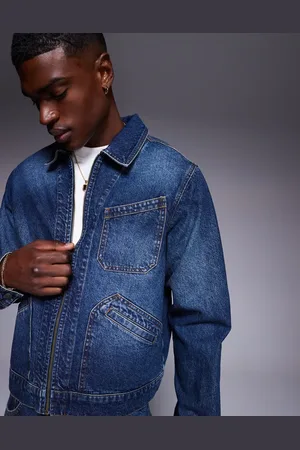 ASOS Chaqueta Harrington vaquera de corte cuadrado con lavado azul medio de (parte de un conjunto)