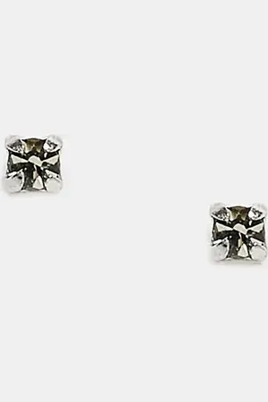 Kingsley Ryan Pendientes de botón de 2 mm con diseño de cristal negro pequeño de -Plateado