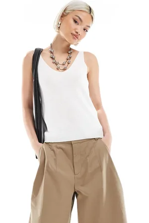 VERO MODA Top blanco de tirantes con cuello de pico de canalé de