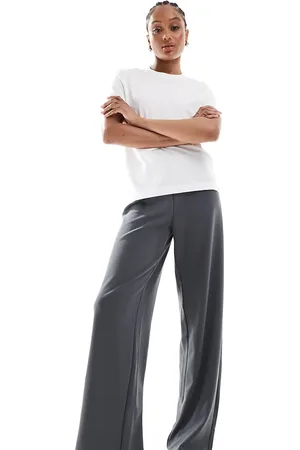 VERO MODA Pantalones grises sin cierres de corte suelto con raya diplomática de