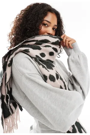 ASOS Bufanda rosa claro y gris carbón con patrón de leopardo de jacquard de