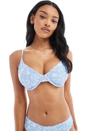 Hollister Top de bikini azul estampado con aros de Curvy (parte de un conjunto)