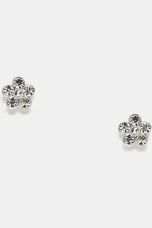 Kingsley Ryan Pendientes de botón de plata de ley con diseño de flor con gemas azules de -Plateado