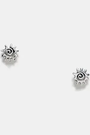 Kingsley Ryan Pendientes de botón con diseño de flor en remolino de plata de ley de