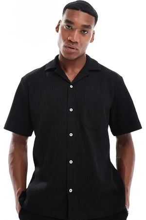 SELECTED Camisa negra con cuello de solapas de punto gofrado de (parte de un conjunto)