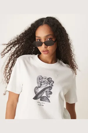 SELECTED Camiseta blanca de corte cuadrado con estampado en el pecho de Femme x Nous Vous-Blanco