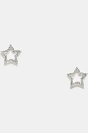 Kingsley Ryan Pendientes de botón con diseño de estrella abierta de plata de ley de
