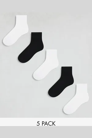 JACK & JONES Pack de 5 pares de calcetines deportivos blancos de color y negro de caña corta de