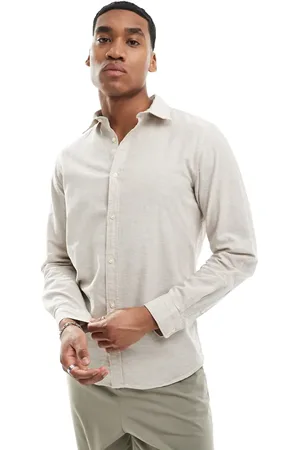 JACK & JONES Camisa beis de mezcla de lino de -Beis neutro