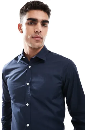 JJ Camisa azul marino de manga larga de