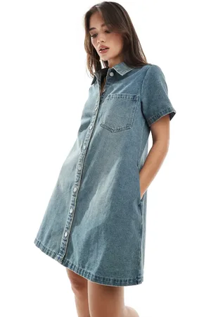 JJXX Vestido camisero vaquero azul vintage de