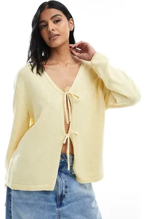 ASOS Cárdigan crema extragrande con cuello de pico y lazada delantera de punto de